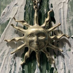 Vintage jewelry Anne Klein sunshine necklace Silvertone, 32 inch tiny ball chain